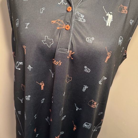 William Murray Tito’s Golf Sleeveless Polo Shirt Black Novelty Print Women L - Picture 3 of 9